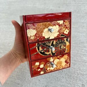 Vintage Japanese Jewelry Organizer Box with Mirror | Lacquered | Made in Japan